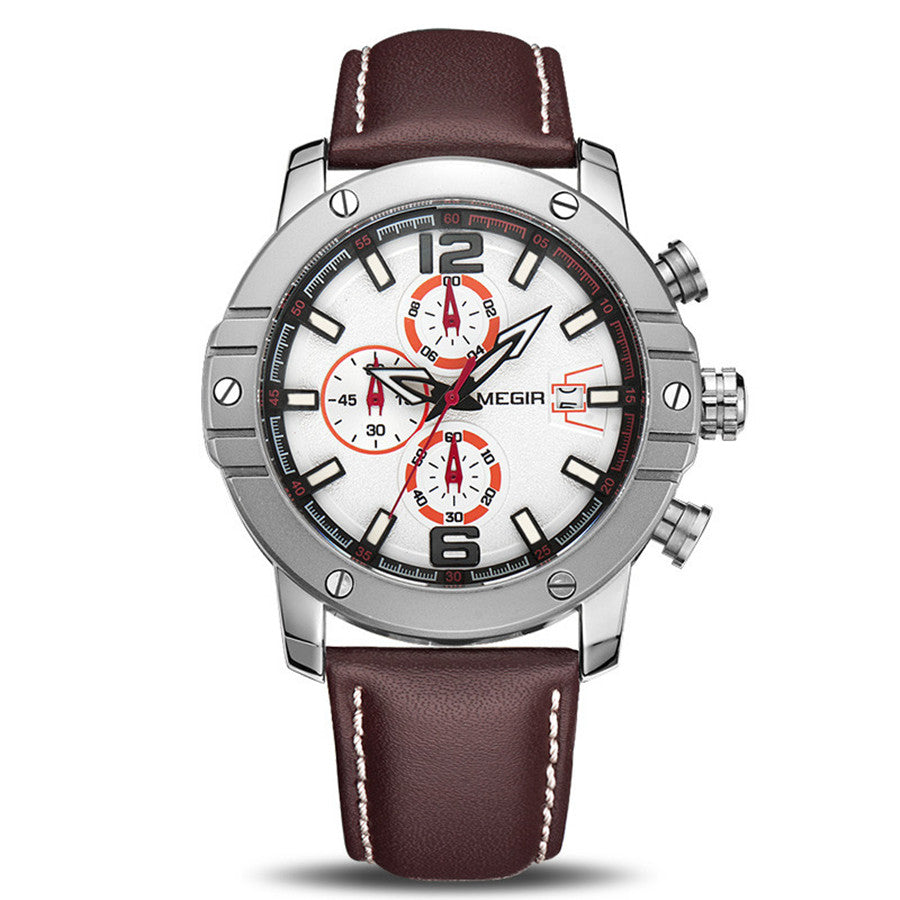 MEGIR men's quartz chronograph watch with a genuine leather strap and zinc alloy case — view 10