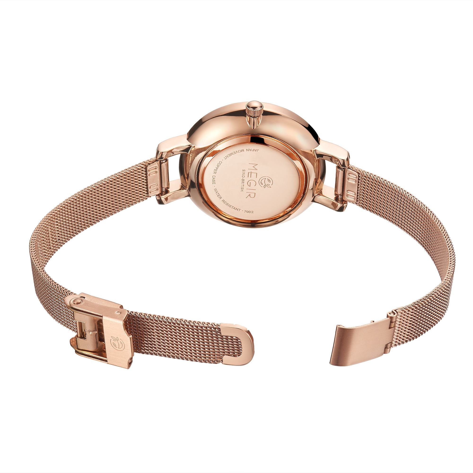 MEGIR women's luxury quartz wristwatch with a slim brass case and elegant steel mesh band — view 10