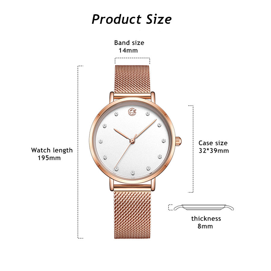 Megir women's quartz watch with elegant steel mesh bracelet and polished brass case. — view 5