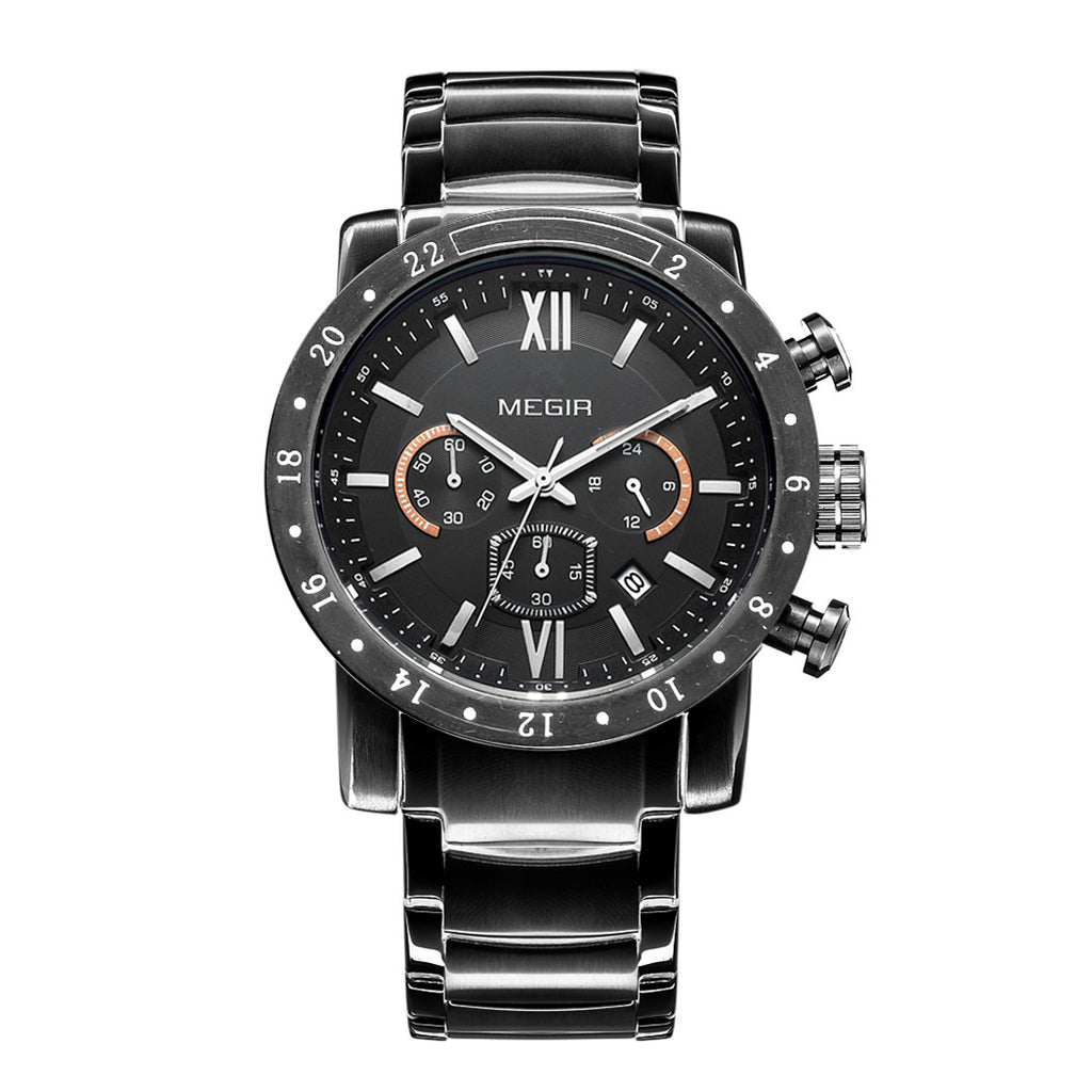 Megir men's chronograph watch with stainless steel band, multiple sub-dials, and a robust zinc alloy case. — view 13
