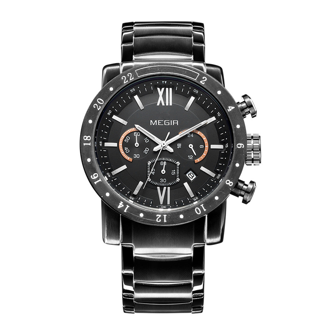 Megir men's chronograph watch with stainless steel band, multiple sub-dials, and a robust zinc alloy case. — view 13