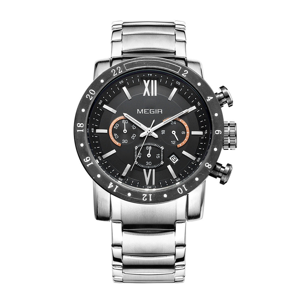 Megir men's chronograph watch with stainless steel band, multiple sub-dials, and a robust zinc alloy case. — view 12