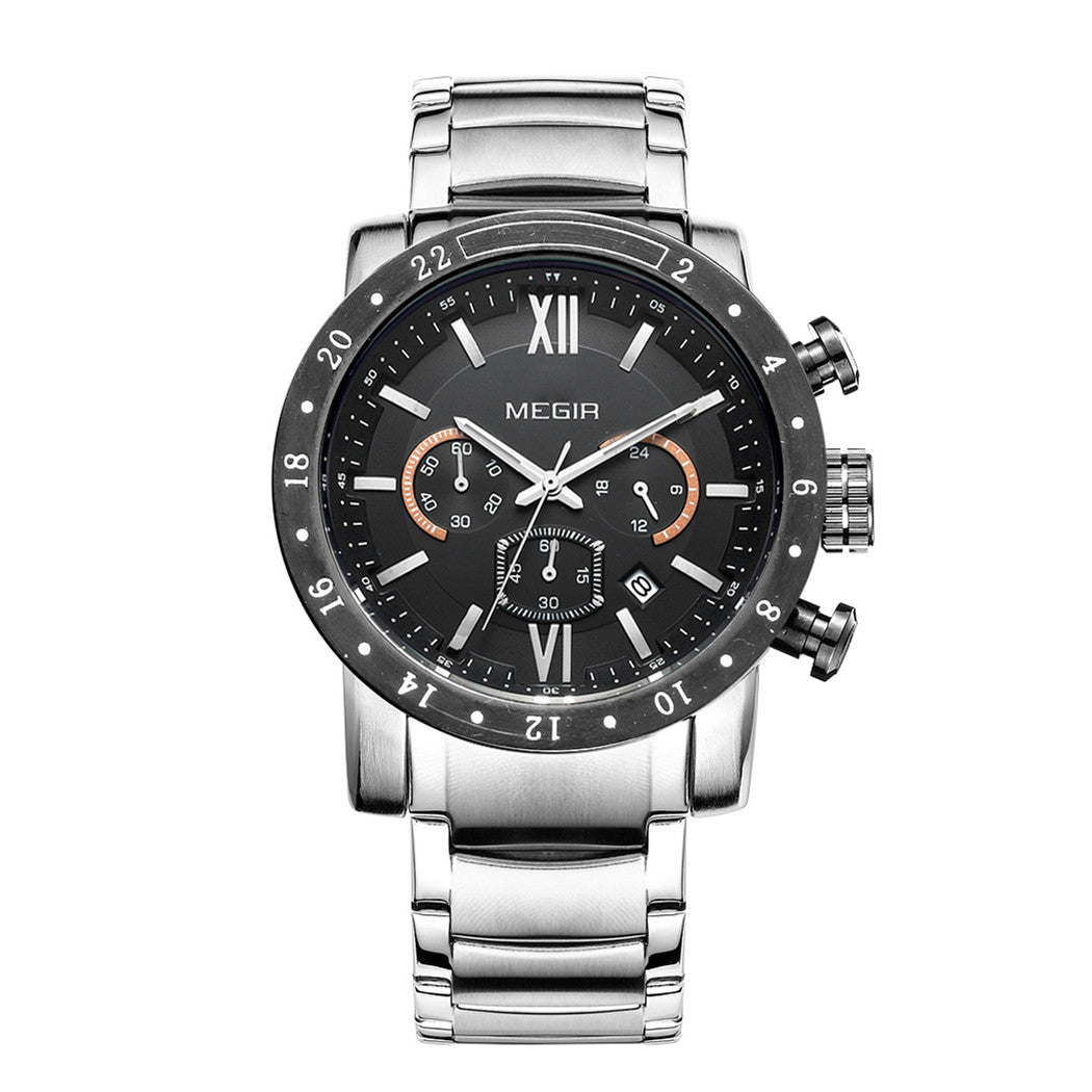 Megir men's chronograph watch with stainless steel band, multiple sub-dials, and a robust zinc alloy case. — view 12