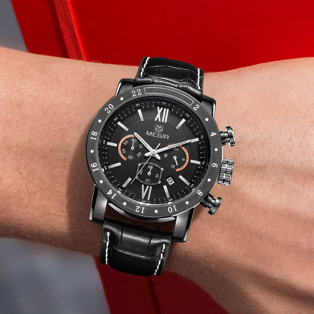Megir men's chronograph watch with stainless steel band, multiple sub-dials, and a robust zinc alloy case. — view 3
