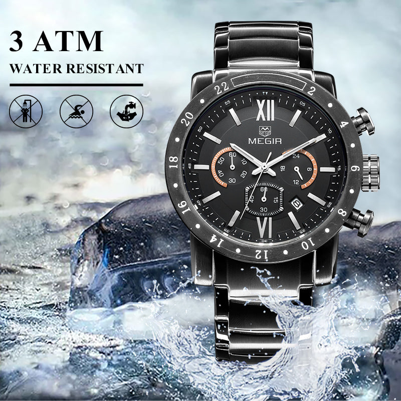 Megir men's chronograph watch with stainless steel band, multiple sub-dials, and a robust zinc alloy case. — view 5