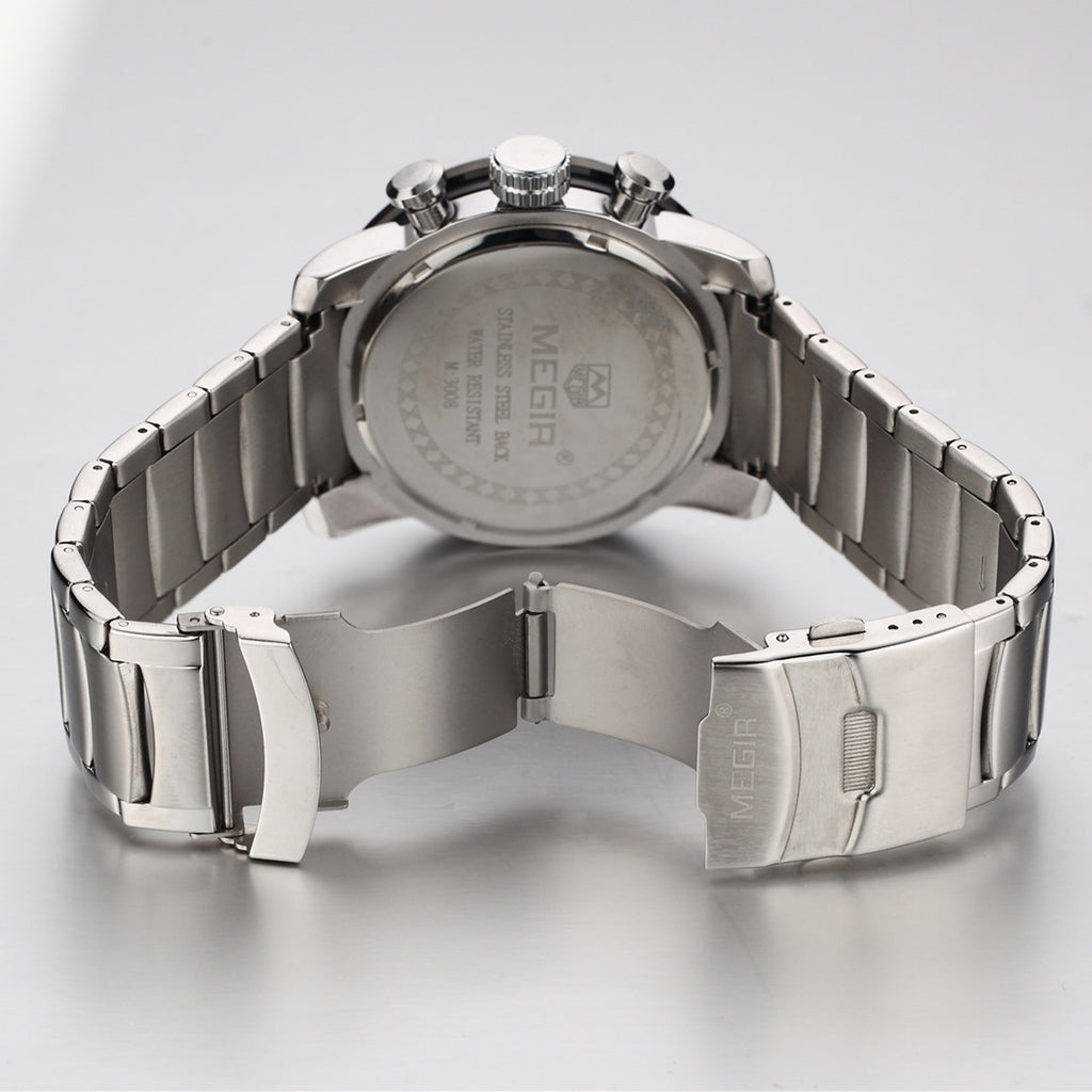 Megir men's chronograph watch with stainless steel band, multiple sub-dials, and a robust zinc alloy case. — view 15