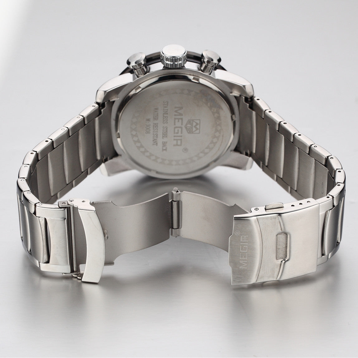 Megir men's chronograph watch with stainless steel band, multiple sub-dials, and a robust zinc alloy case. — view 15