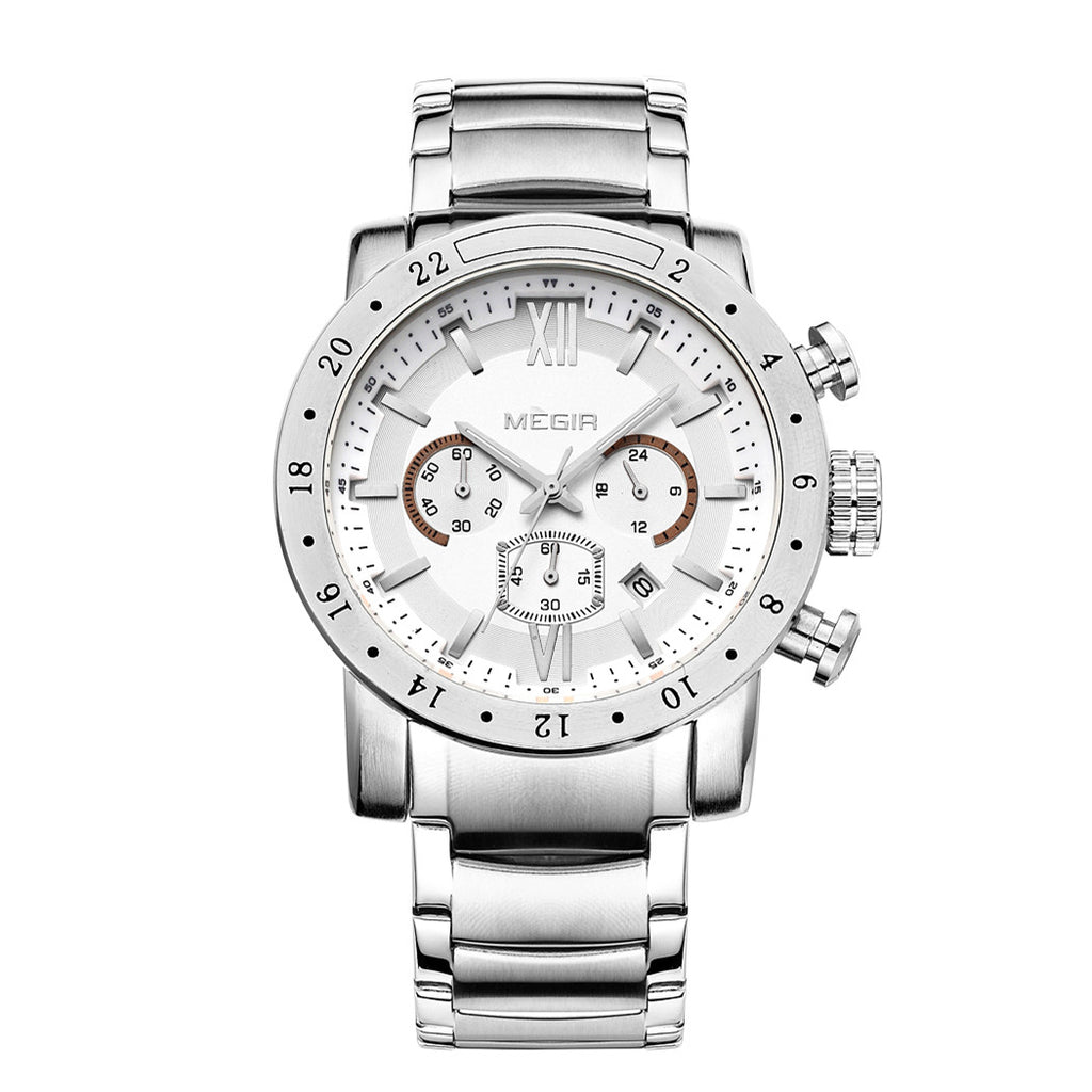 Megir men's chronograph watch with stainless steel band, multiple sub-dials, and a robust zinc alloy case. — view 11