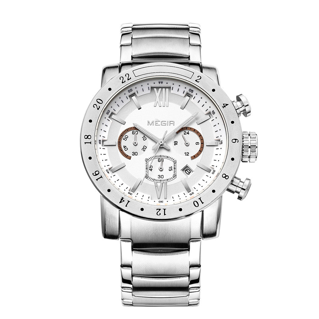 Megir men's chronograph watch with stainless steel band, multiple sub-dials, and a robust zinc alloy case. — view 11