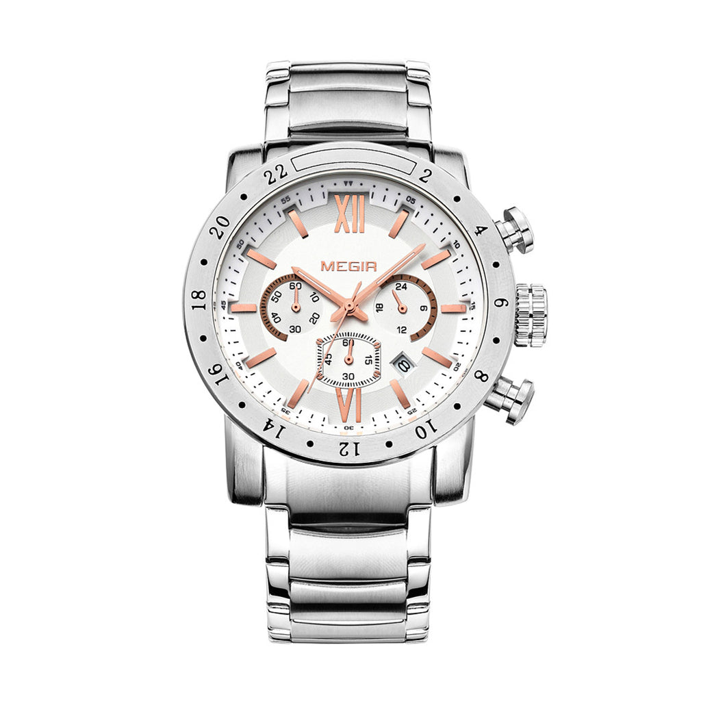 Megir men's chronograph watch with stainless steel band, multiple sub-dials, and a robust zinc alloy case. — view 10