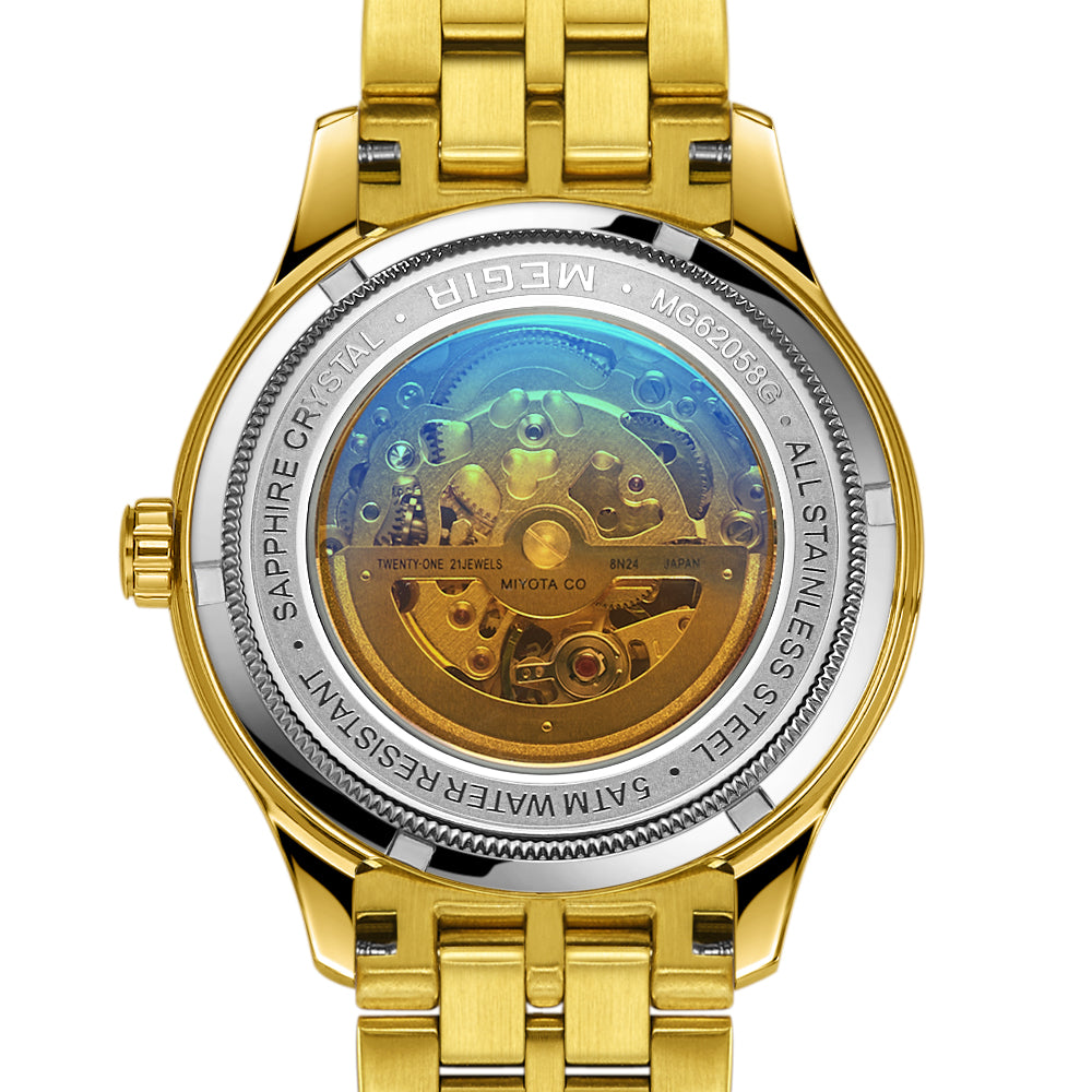 MEGIR Luxury Men Watches Waterproof Automatic Mechanical Watch Stainless Steel Sapphire Gold Business WristWatch Reloj Hombre 62058-11