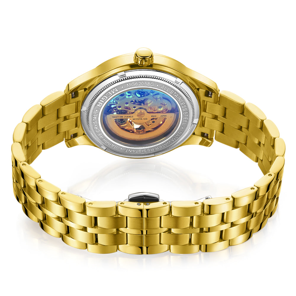 MEGIR Luxury Men Watches Waterproof Automatic Mechanical Watch Stainless Steel Sapphire Gold Business WristWatch Reloj Hombre 62058-12