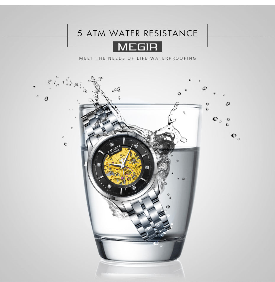 MEGIR Luxury Men Watches Waterproof Automatic Mechanical Watch Stainless Steel Sapphire Gold Business WristWatch Reloj Hombre 62058-7