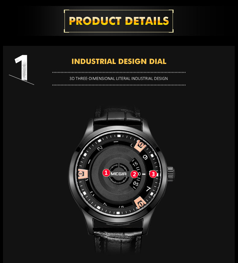 Mens quartz wristwatch with genuine leather band and military-style zinc alloy watch face — view 5