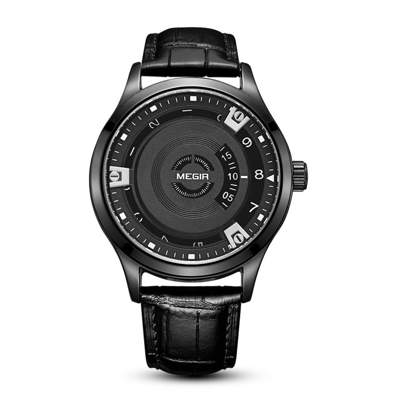 Mens quartz wristwatch with genuine leather band and military-style zinc alloy watch face — view 8