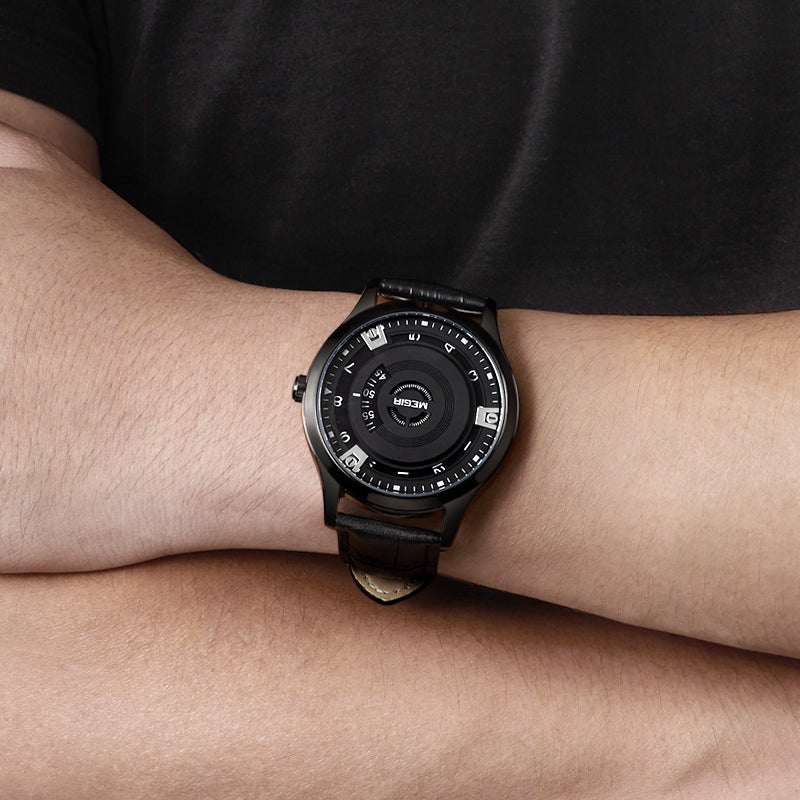 Mens quartz wristwatch with genuine leather band and military-style zinc alloy watch face — view 4