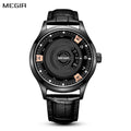 Mens quartz wristwatch with genuine leather band and military-style zinc alloy watch face