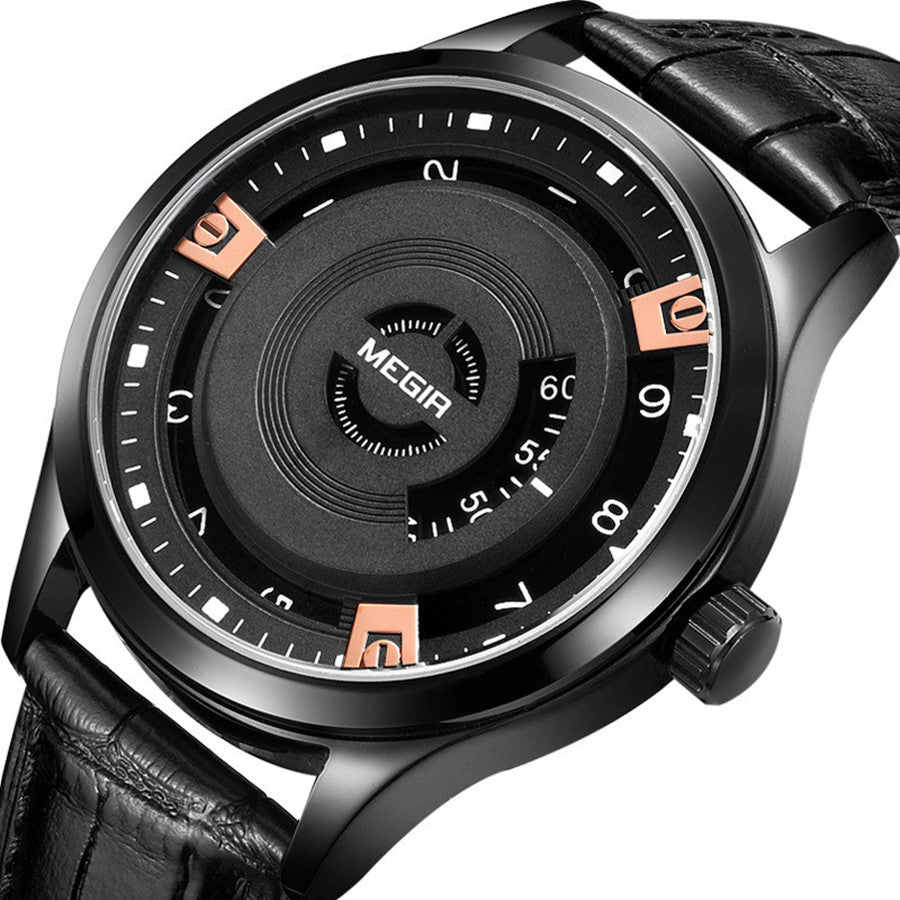Mens quartz wristwatch with genuine leather band and military-style zinc alloy watch face — view 7