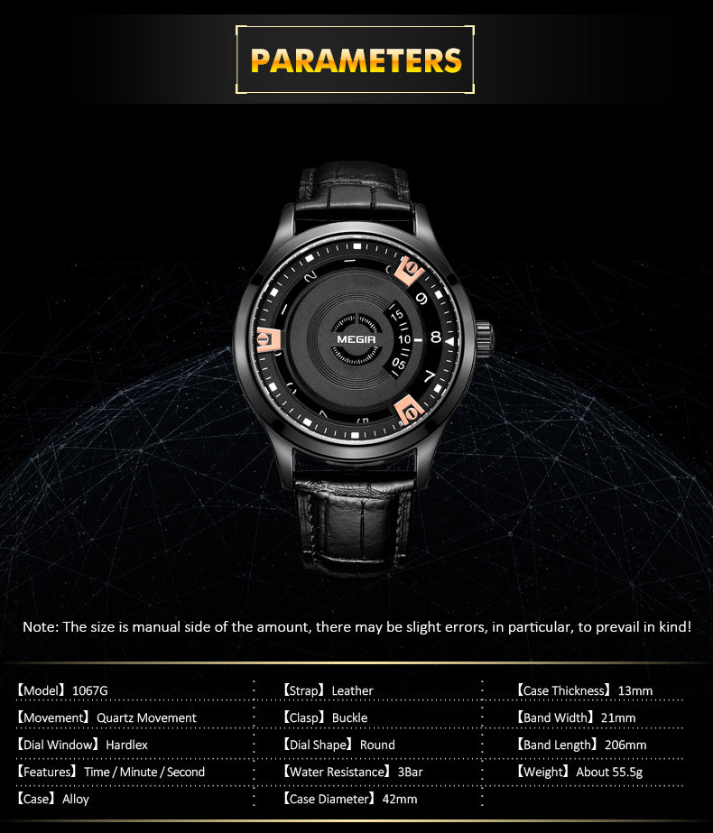 Mens quartz wristwatch with genuine leather band and military-style zinc alloy watch face — view 6