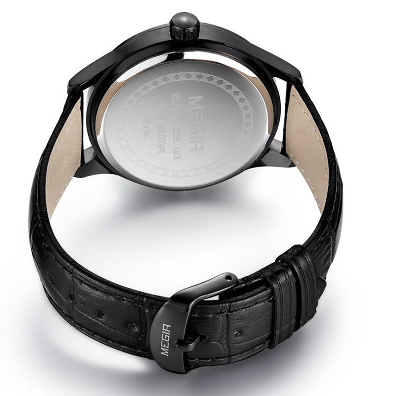 Mens quartz wristwatch with genuine leather band and military-style zinc alloy watch face — view 9
