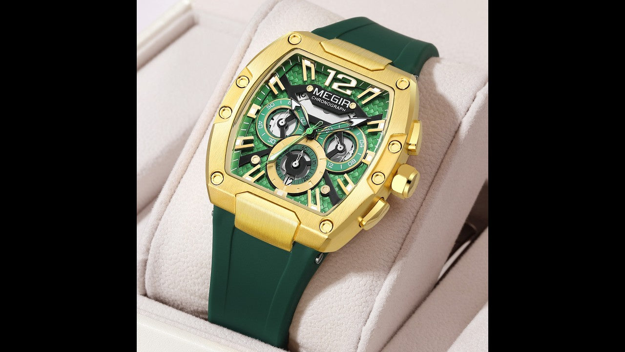 Megir chronograph sport watch for men with big luminous dial and black silicone strap — view 16