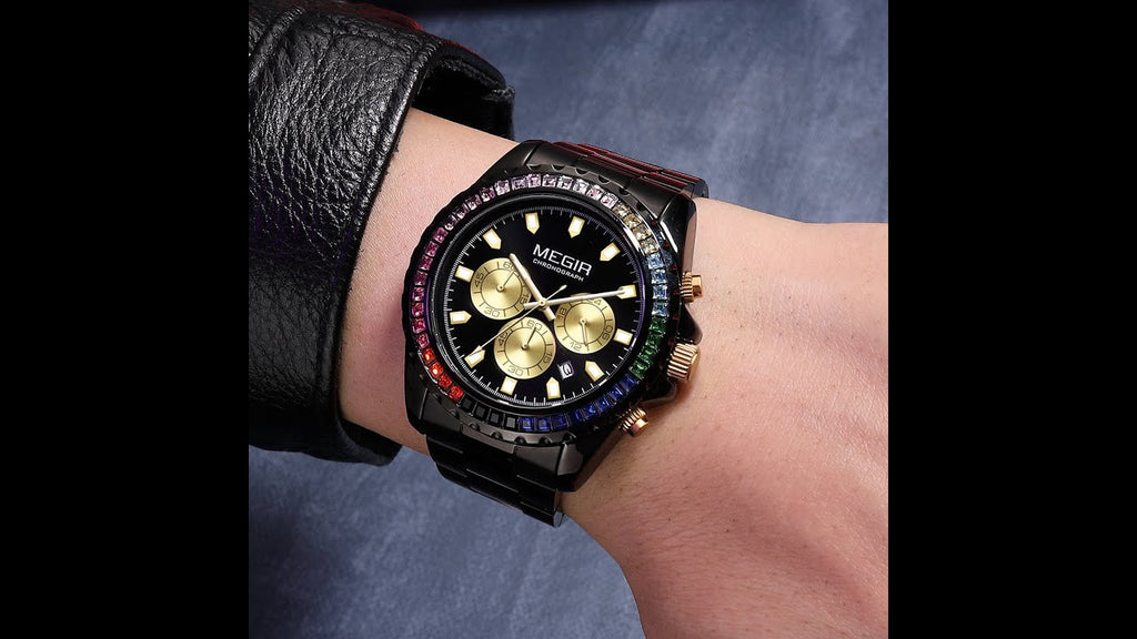 MEGIR Men Watches Luxury Military Quartz Wristwatch Waterproof Stainless Steel Strap Business Watch Chronograph Date Clock Relogio Masculino 2227-15