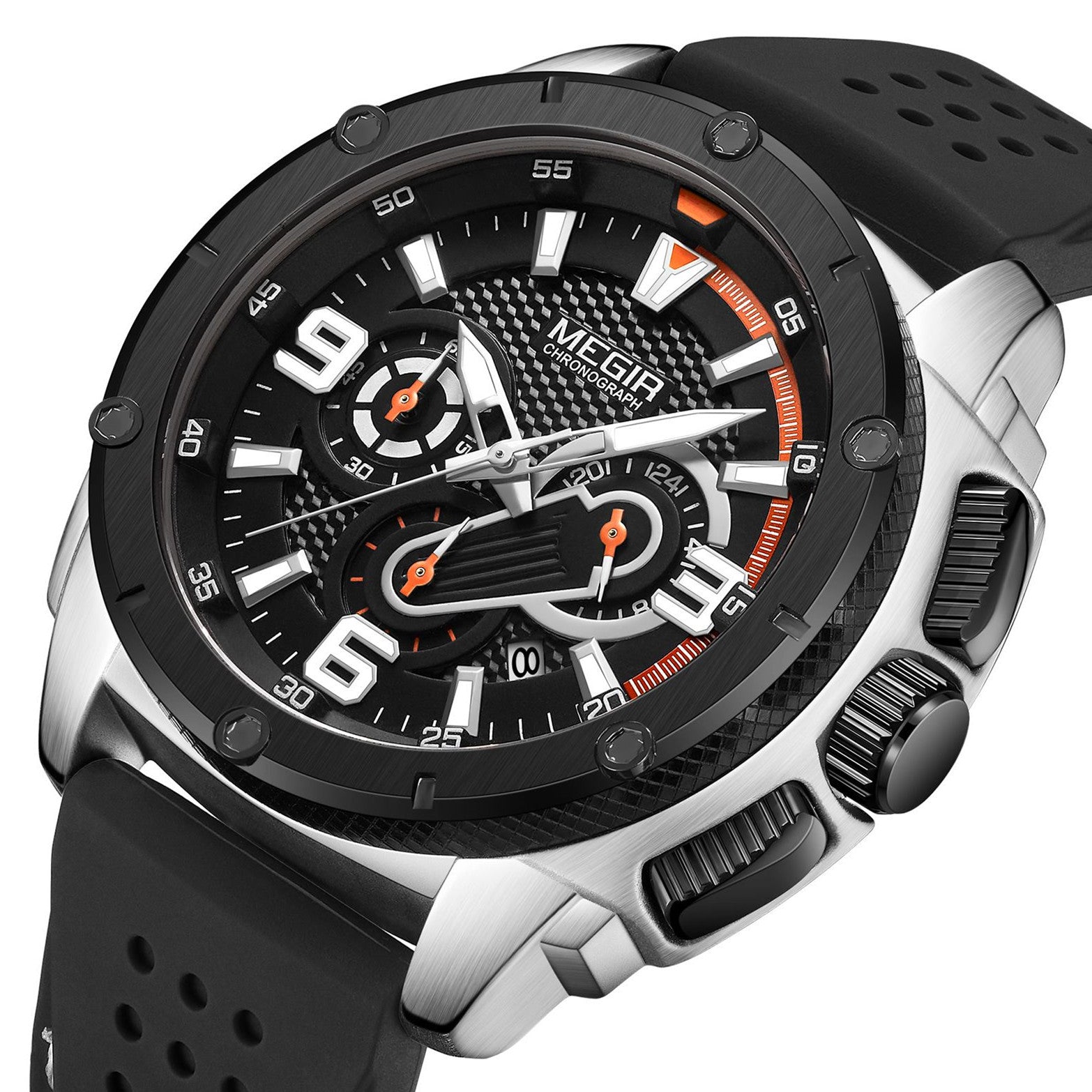 MEGIR mens military sports watch with black silicone band and zinc alloy chronograph dial — view 11
