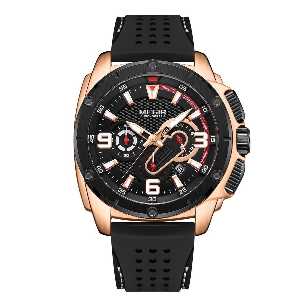 MEGIR mens military sports watch with black silicone band and zinc alloy chronograph dial — view 9