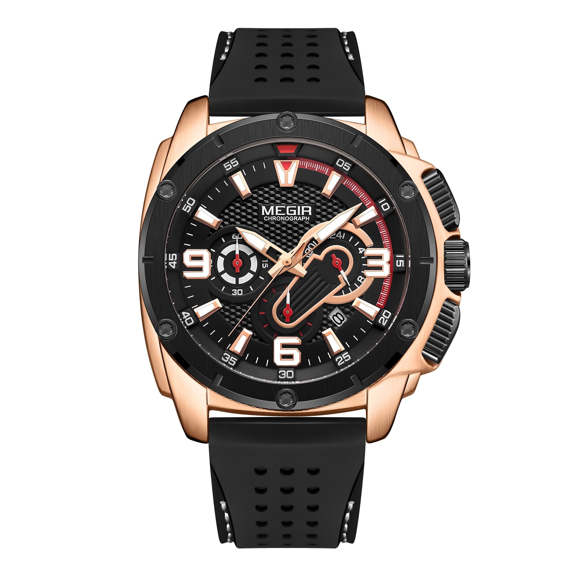 MEGIR mens military sports watch with black silicone band and zinc alloy chronograph dial — view 9