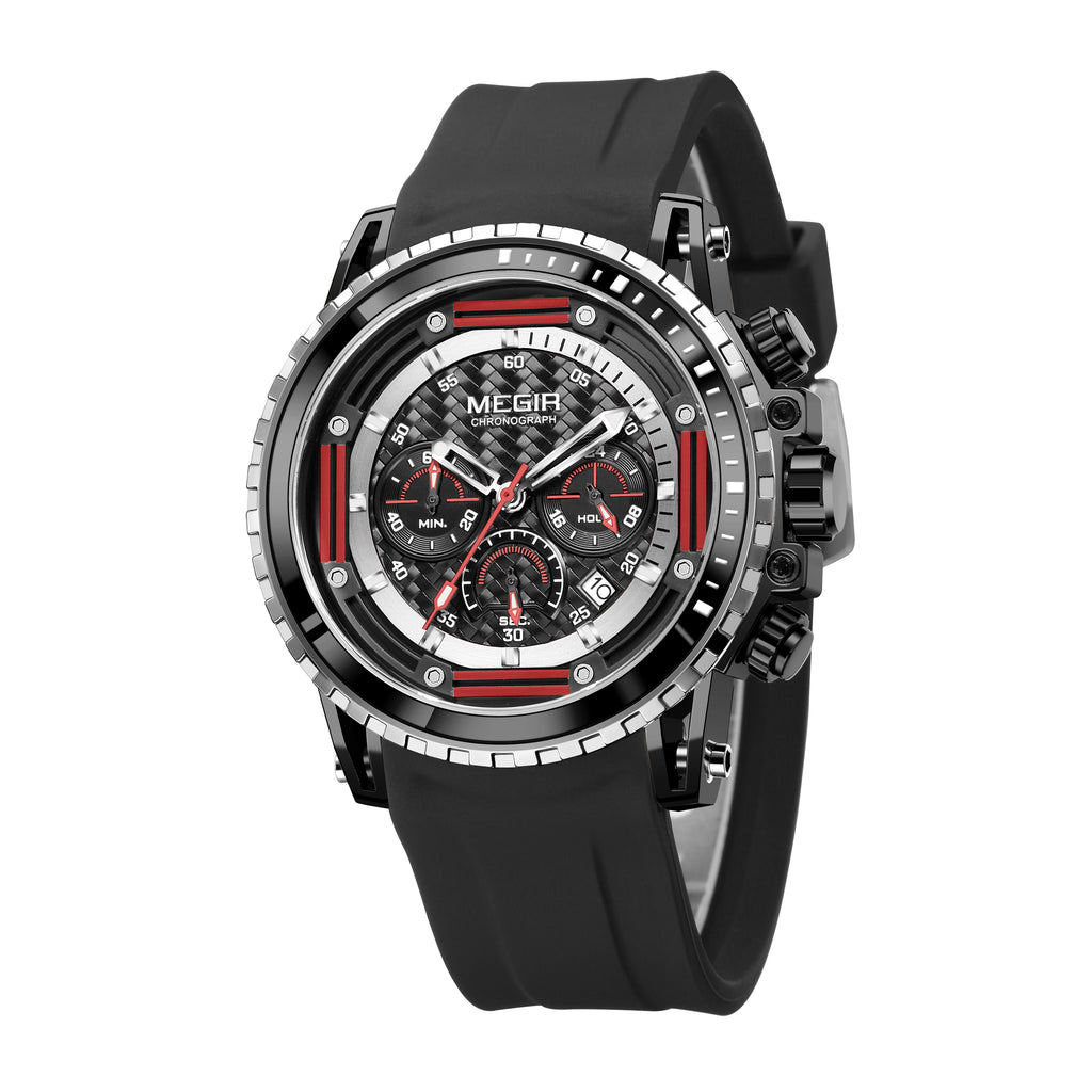 MEGIR Men's Sports Military Watches Fashion Luxury Quartz Wristwatch Silicone Strap Waterproof Chronograph Luminous Male Clock 2143-11