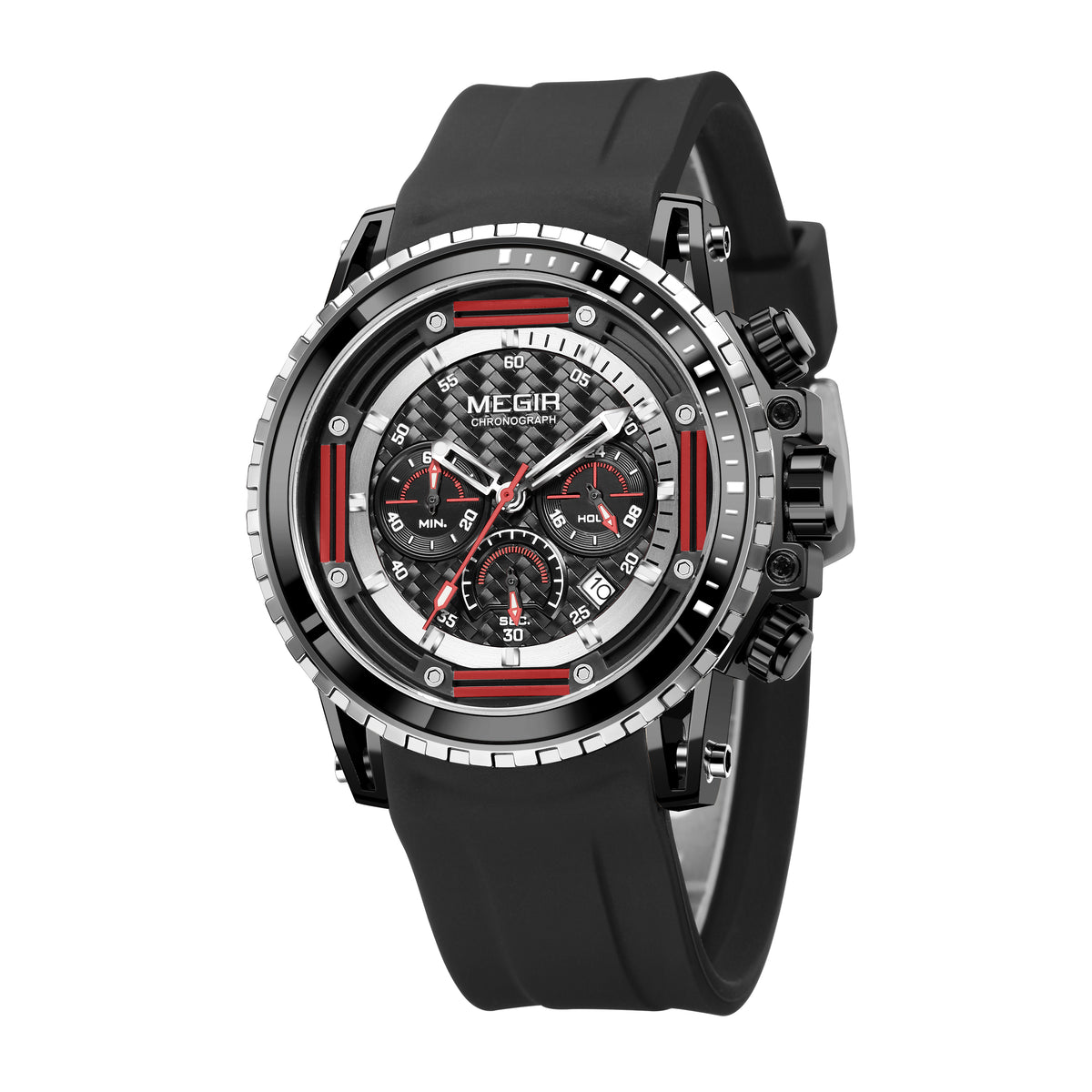 MEGIR Men's Sports Military Watches Fashion Luxury Quartz Wristwatch Silicone Strap Waterproof Chronograph Luminous Male Clock 2143-11