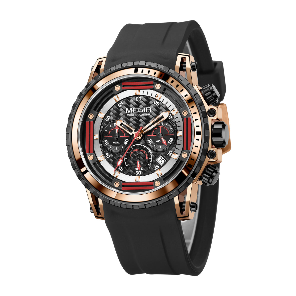 MEGIR Men's Sports Military Watches Fashion Luxury Quartz Wristwatch Silicone Strap Waterproof Chronograph Luminous Male Clock 2143-12