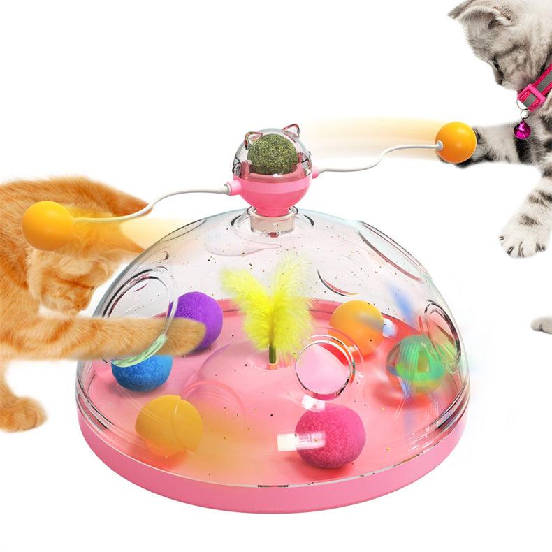 Interactive cat toy with transparent dome wavy teaser sticks glowing balls and large catnip roller — view 4