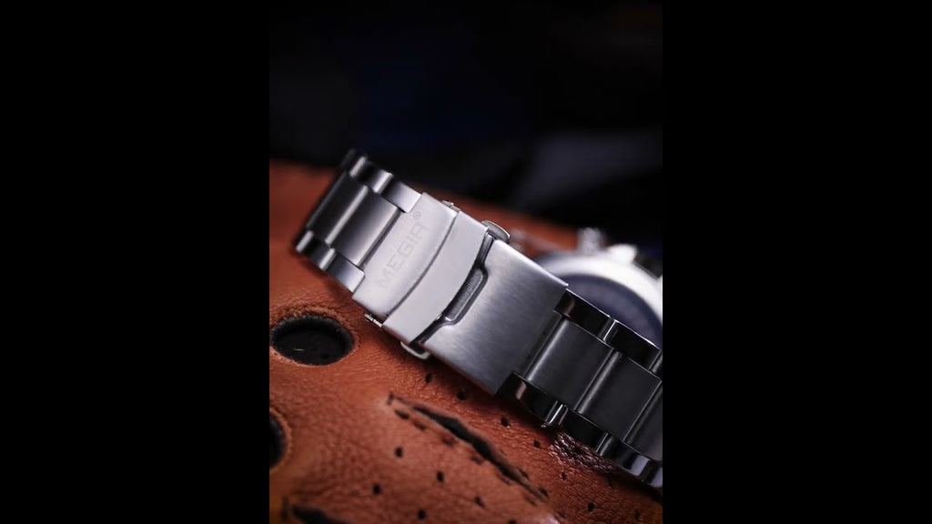 Megir men's business chronograph watch in stainless steel with luminous hands and a dark dial — view 20