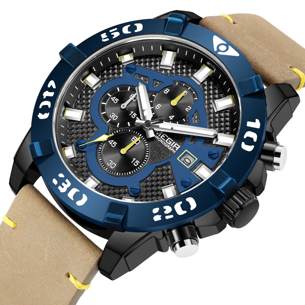 MEGIR Men Watches Fashion Luxury Big Dial Sports Watches Waterproof Quartz Wristwatch Chronograph Man Casual Luminous Clock 2136-10