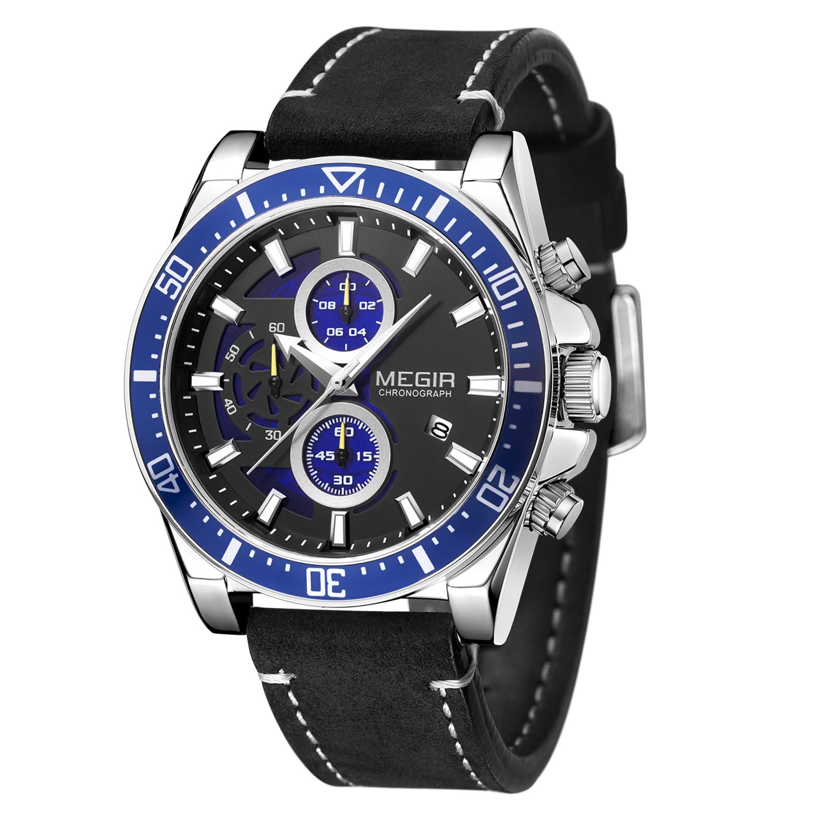 MEGIR men's military sport watch featuring a chronograph dial and a stitched genuine leather strap — view 16