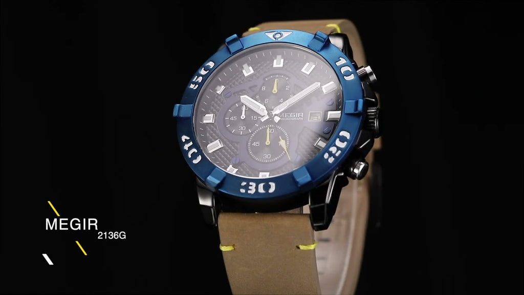 MEGIR Men Watches Fashion Luxury Big Dial Sports Watches Waterproof Quartz Wristwatch Chronograph Man Casual Luminous Clock 2136-14