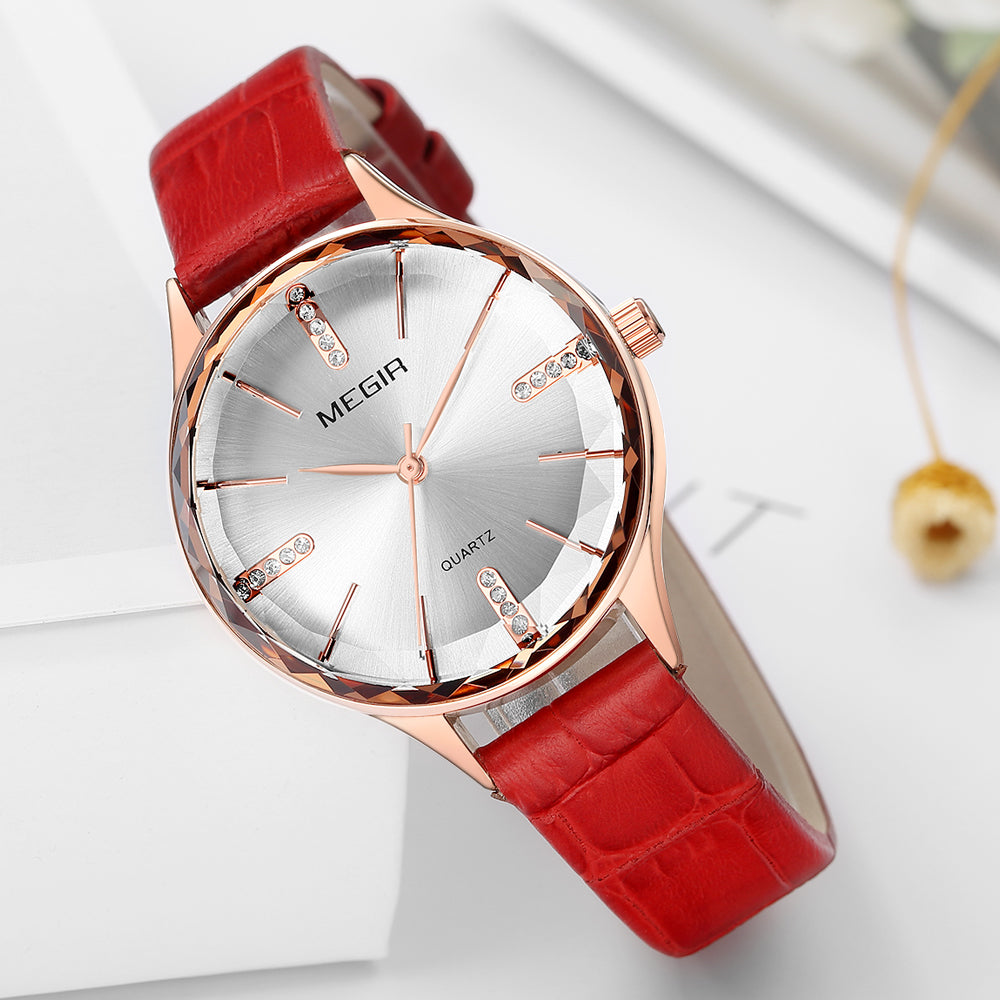 Elegant luxury women's wristwatch with a polished brass case, diamond-accented dial, and premium leather strap. — view 4