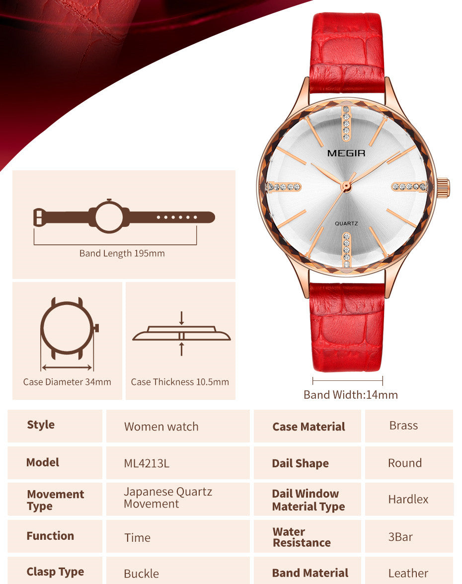 Elegant luxury women's wristwatch with a polished brass case, diamond-accented dial, and premium leather strap. — view 7