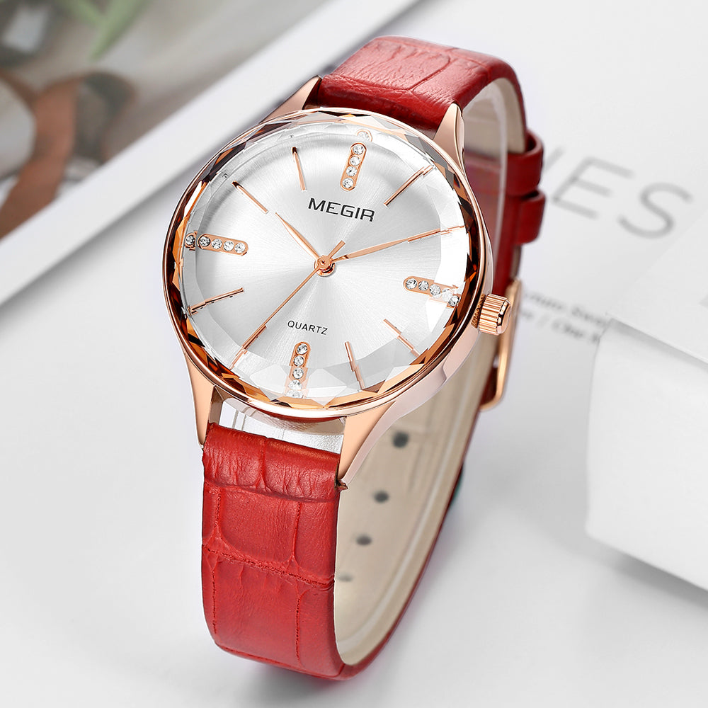 Elegant luxury women's wristwatch with a polished brass case, diamond-accented dial, and premium leather strap. — view 3