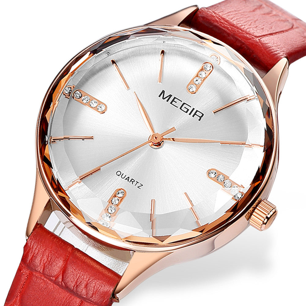 Elegant luxury women's wristwatch with a polished brass case, diamond-accented dial, and premium leather strap. — view 5