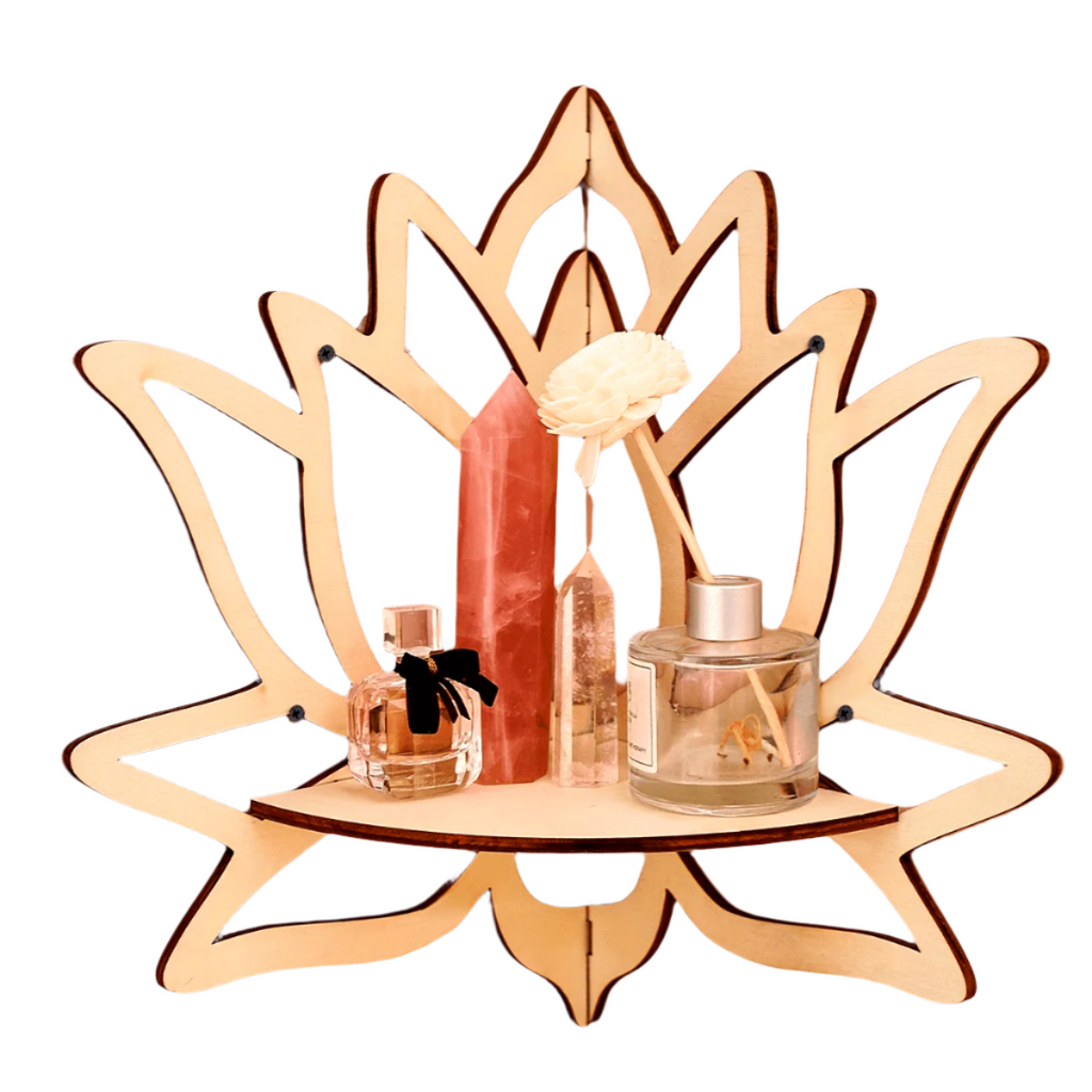 Lotus wall-mounted display rack, painted wooden shelf for small home decor and art pieces