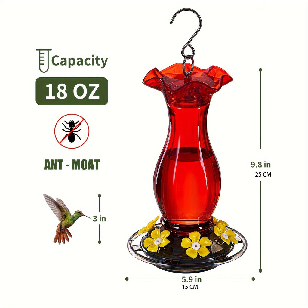 Red ant-moat hummingbird feeder with six feeding ports and leak-resistant plastic design — view 4