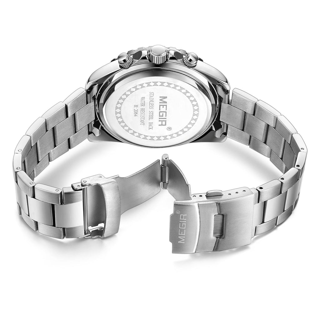 Megir luxury men's chronograph watch in stainless steel with military style dial — view 17