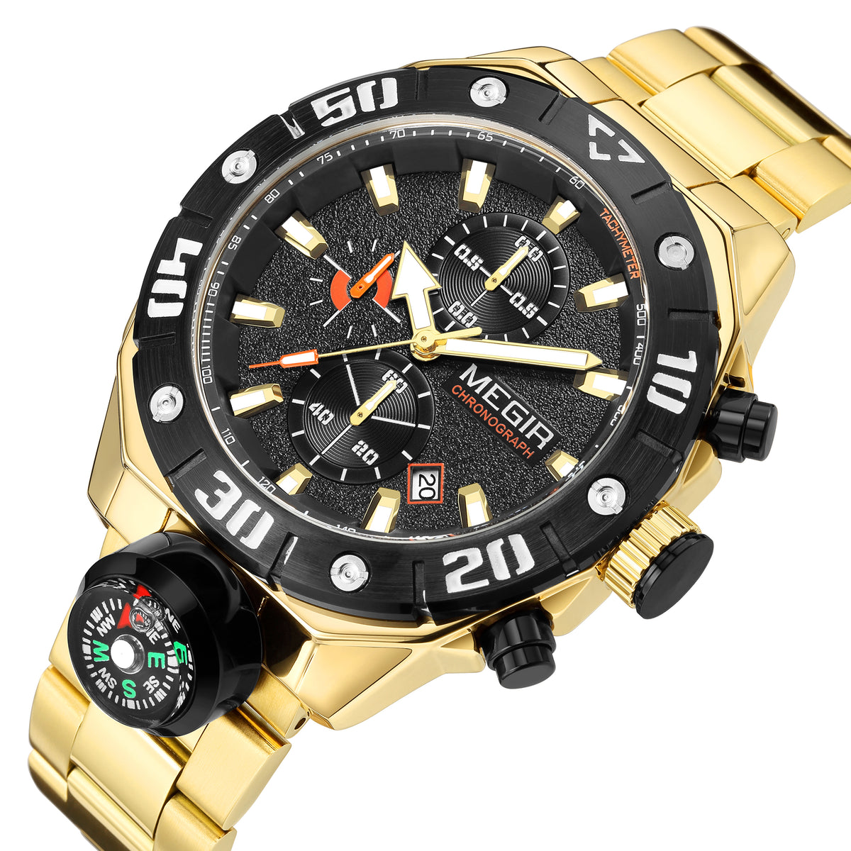 MEGIR Watch Top Brand Luxury Business Quartz Watches Chronograph Stainless Steel Calendar Luminous Clock WristWatch Montre Homme 2219-10