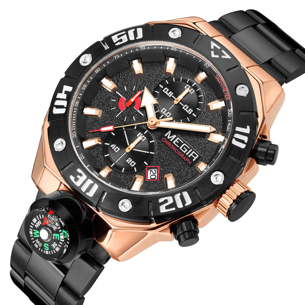 MEGIR Watch Top Brand Luxury Business Quartz Watches Chronograph Stainless Steel Calendar Luminous Clock WristWatch Montre Homme 2219-12