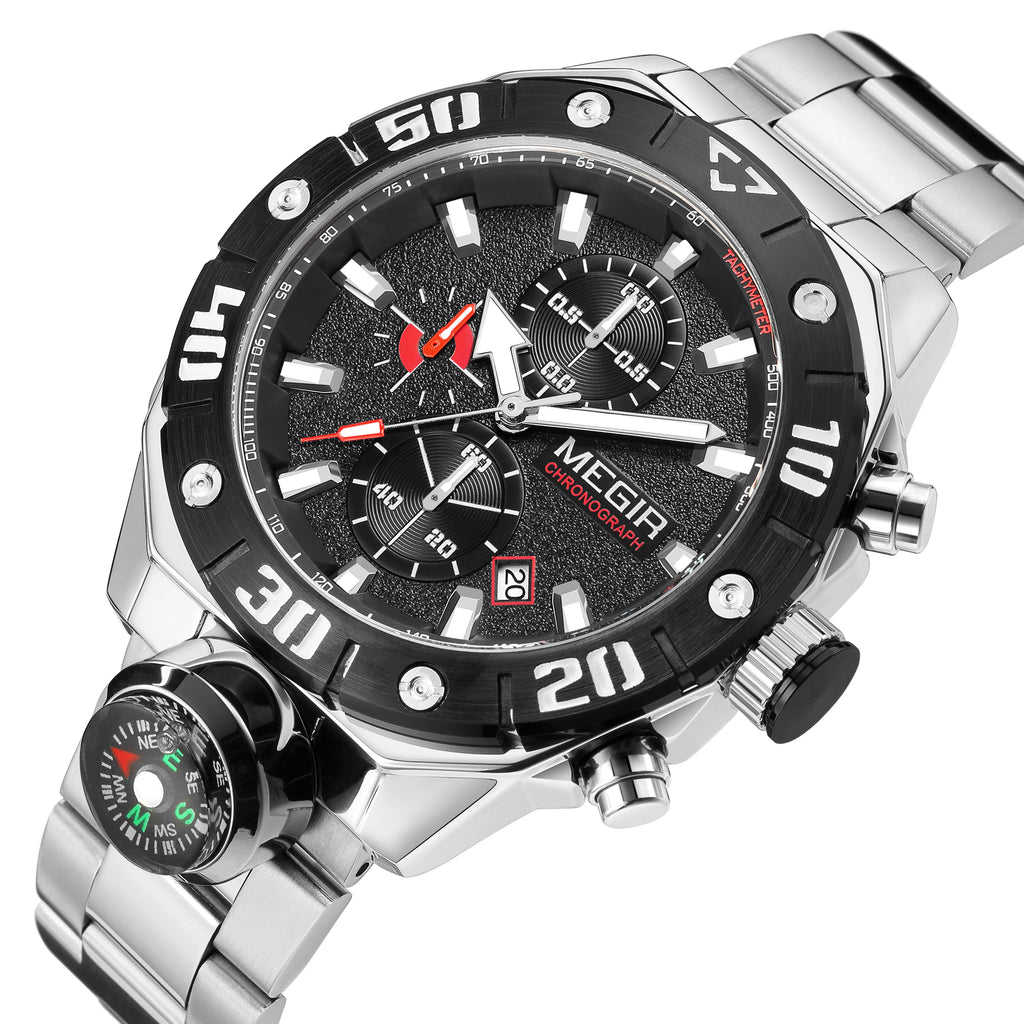 MEGIR Watch Top Brand Luxury Business Quartz Watches Chronograph Stainless Steel Calendar Luminous Clock WristWatch Montre Homme 2219-11