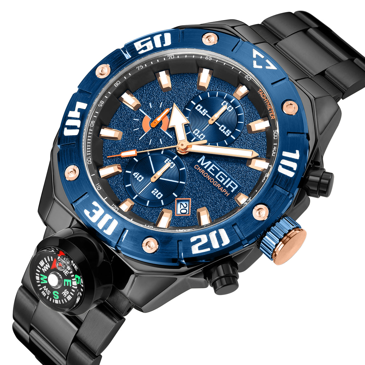 MEGIR Watch Top Brand Luxury Business Quartz Watches Chronograph Stainless Steel Calendar Luminous Clock WristWatch Montre Homme 2219-13
