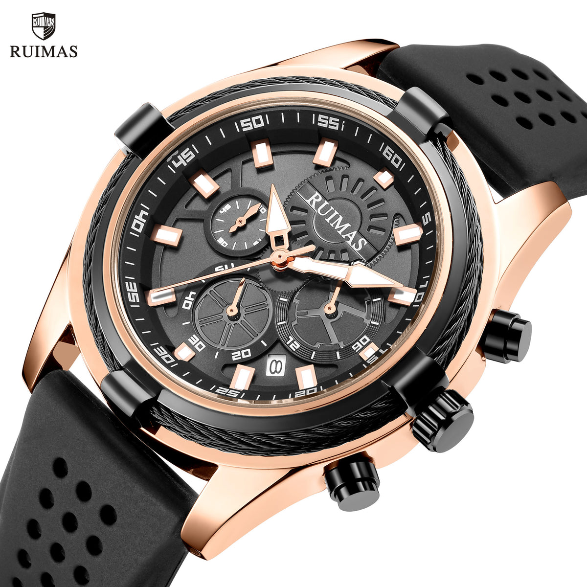 RUIMAS Top Luxury Quartz Wristwatches Men Silicone Large Dial  Military Sports Watches Waterproof Luminous Date Reloj Hombre 311-0