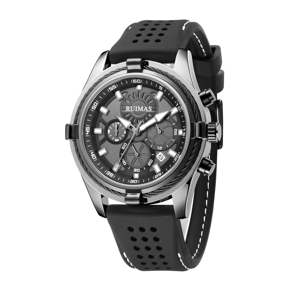 RUIMAS Top Luxury Quartz Wristwatches Men Silicone Large Dial  Military Sports Watches Waterproof Luminous Date Reloj Hombre 311-11